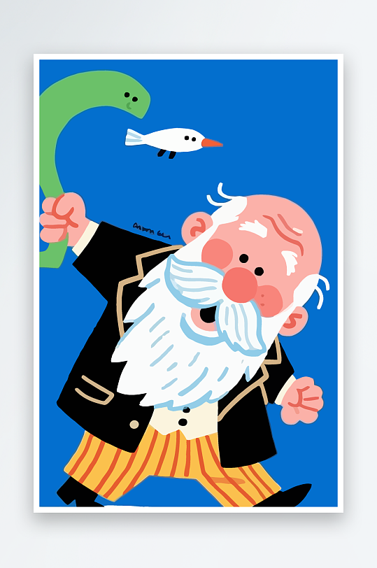 老人老者图标插画元素-众图网