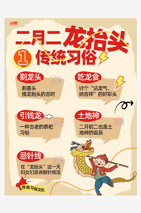 二月二龙抬头传统习俗小红书海报-众图网