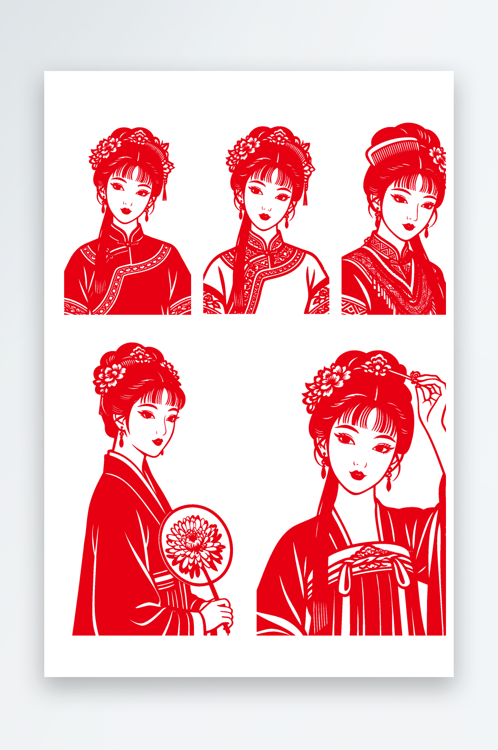剪纸里的惊艳古代女子簪花组合素材