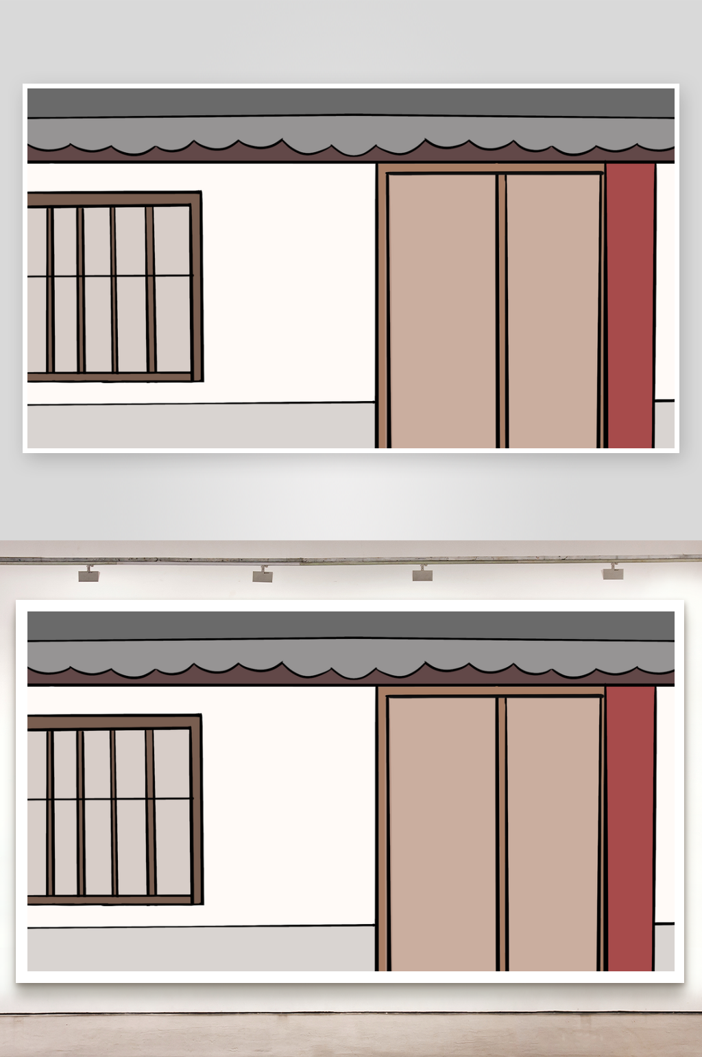简笔画场景管理道观房间外素材