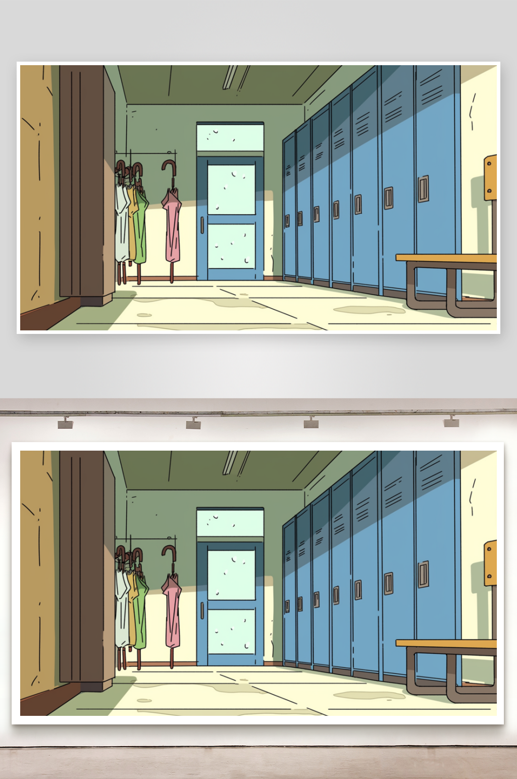 简笔画场景管理学校走廊素材