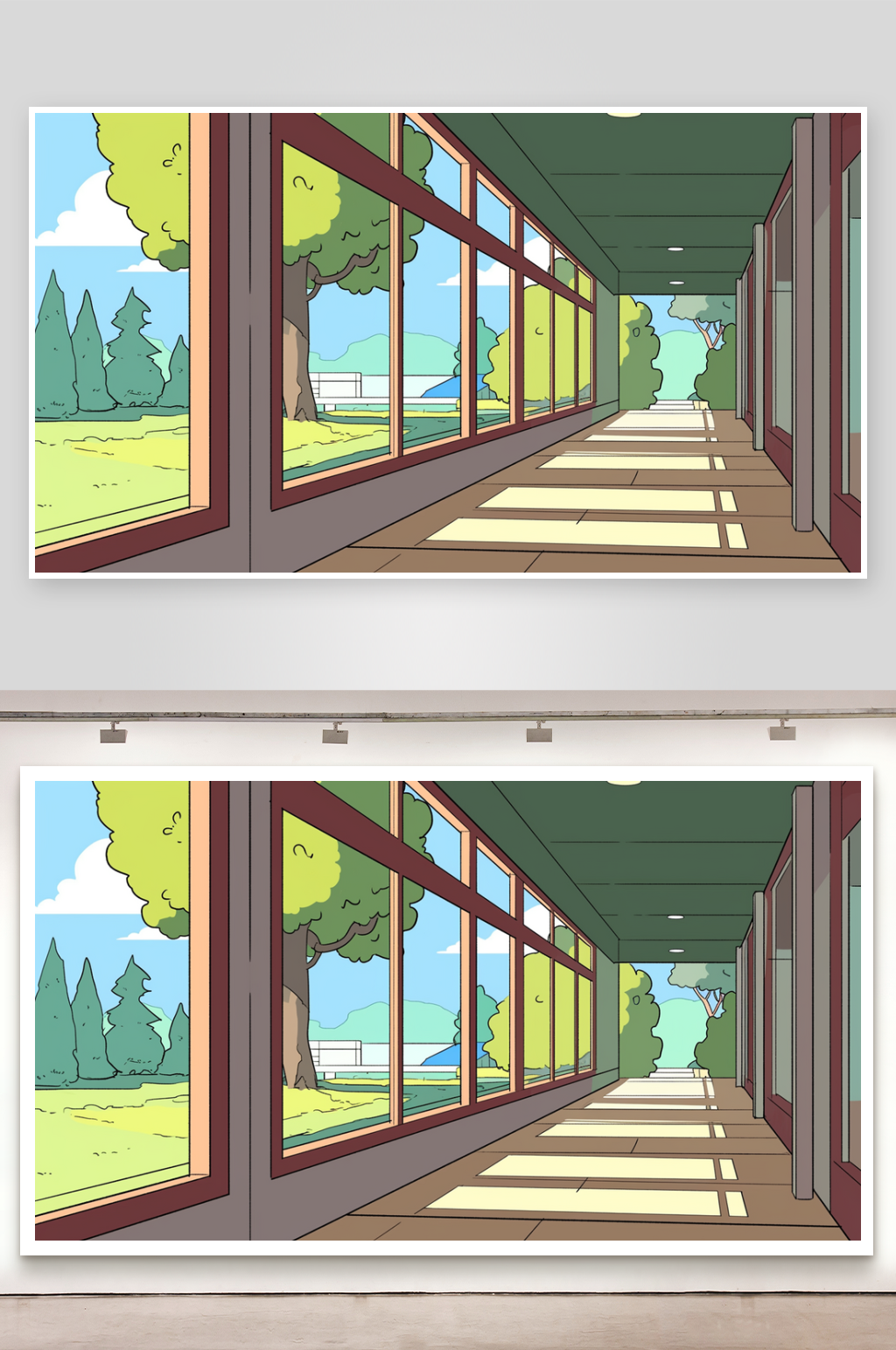 简笔画场景管理学校走廊素材