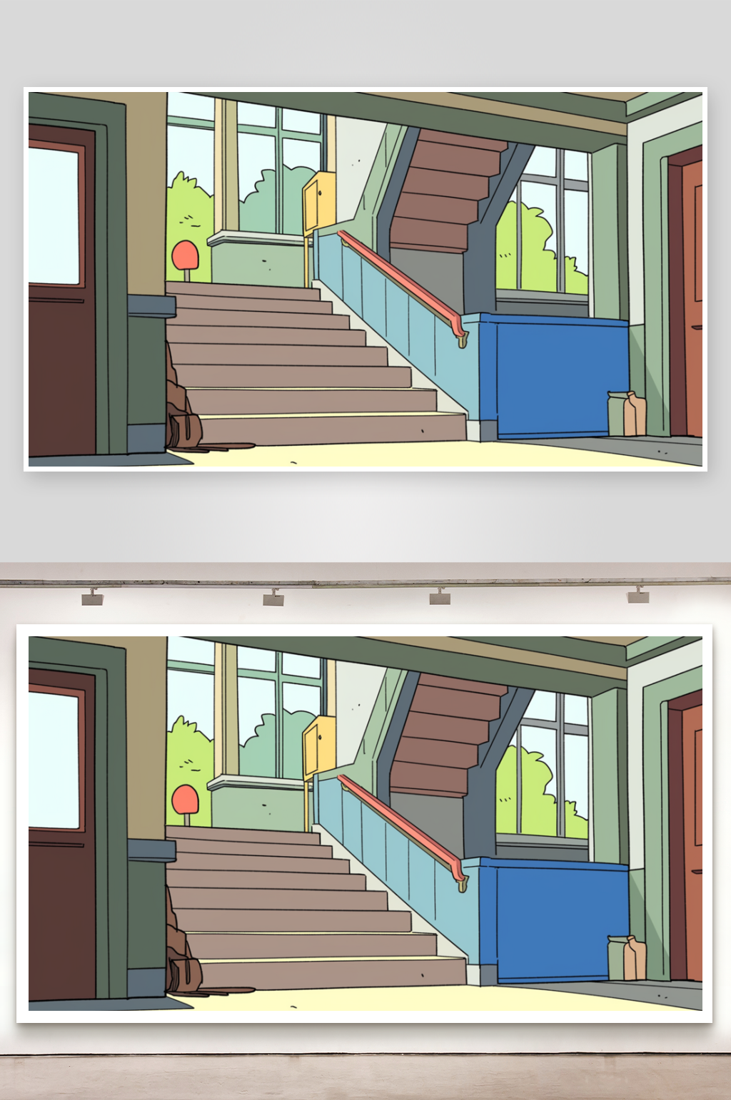 简笔画场景管理学校楼梯素材