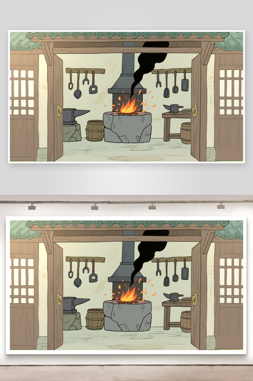 简笔画场景镇子铁匠铺素材