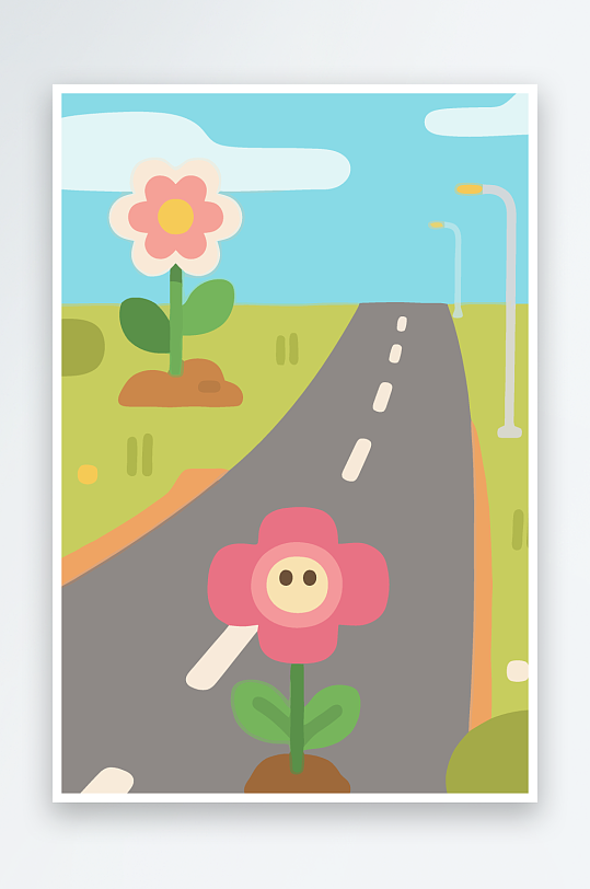 公路花图标矢量插画图形元素-众图网
