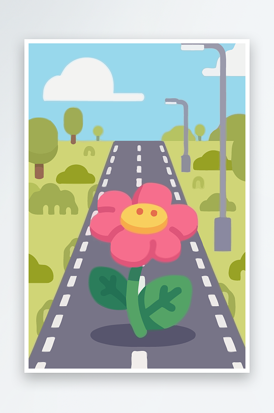 公路花矢量插画图形元素-众图网