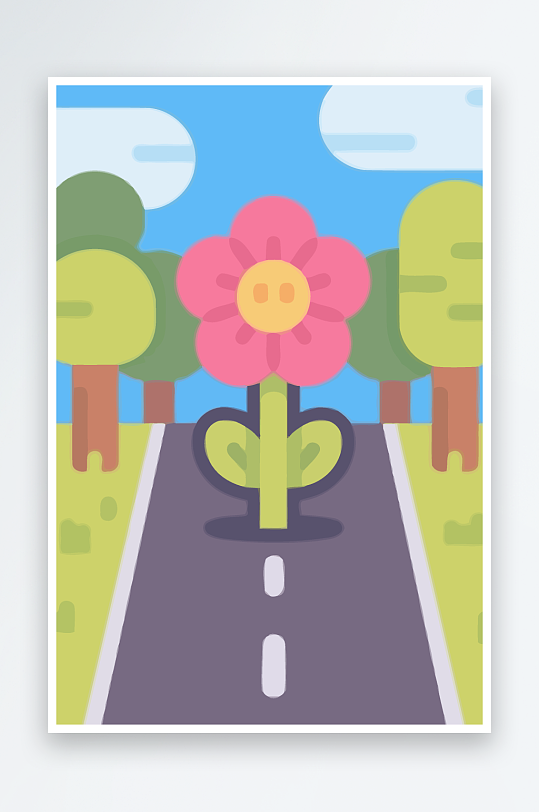 公路花矢量插画图形元素-众图网