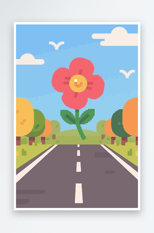 公路花图标矢量插画图形元素-众图网