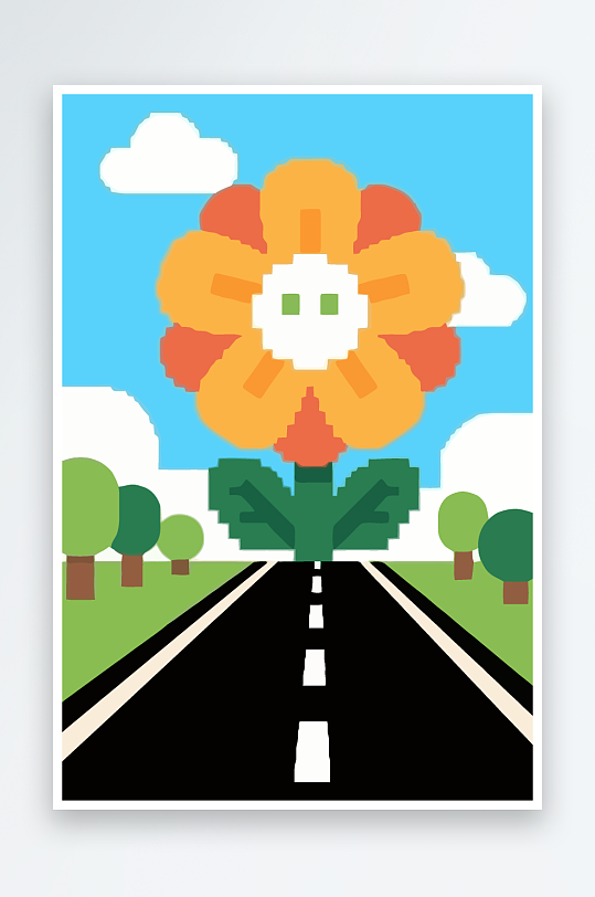 公路花矢量插画图形元素-众图网
