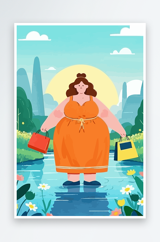 大码女孩矢量插画图形元素-众图网