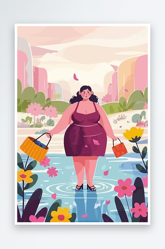 大码女孩矢量插画图形元素-众图网