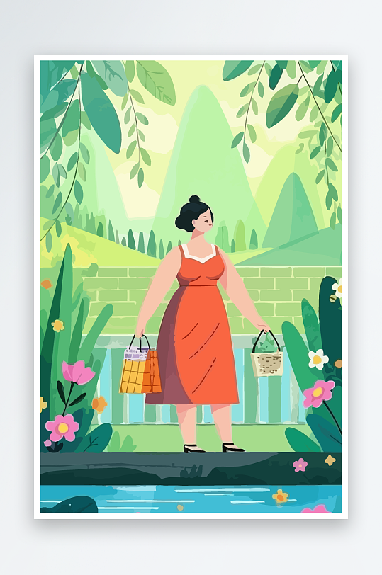 大码女孩矢量插画图形元素-众图网