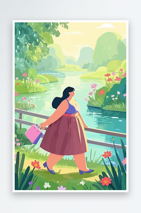 大码女孩矢量插画图形元素-众图网