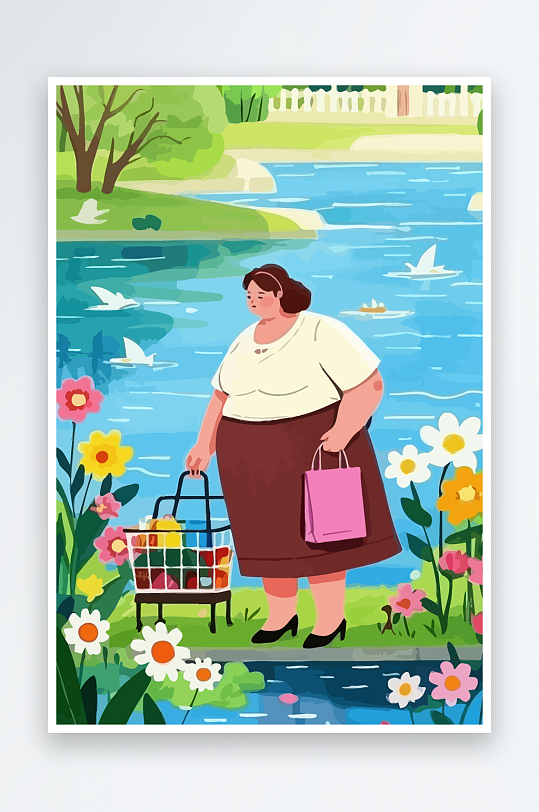 大码女孩矢量插画图形元素-众图网