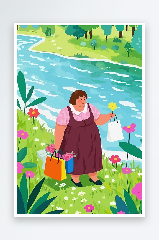 大码女孩矢量插画图形元素-众图网