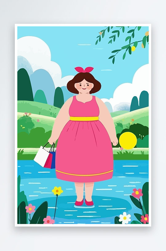 大码女孩矢量插画图形元素-众图网