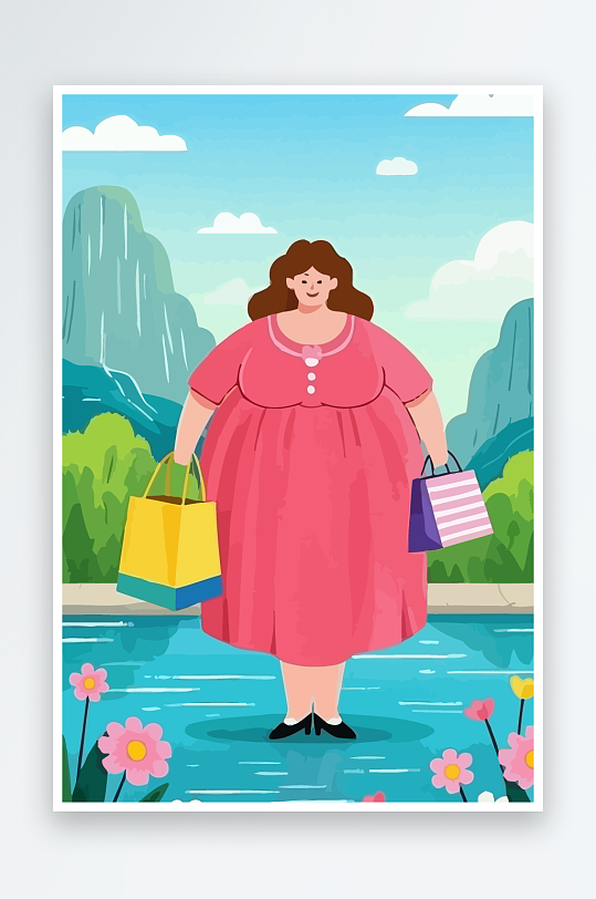 大码女孩矢量插画图形元素-众图网