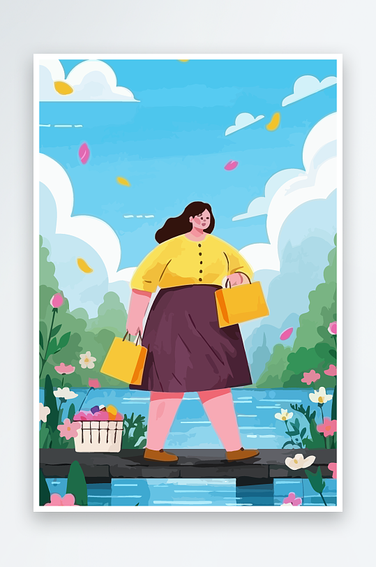 大码女孩图标矢量插画图形元素-众图网