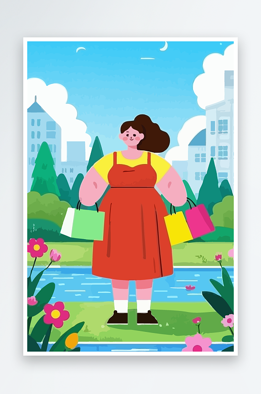 大码女孩图标矢量插画图形元素-众图网