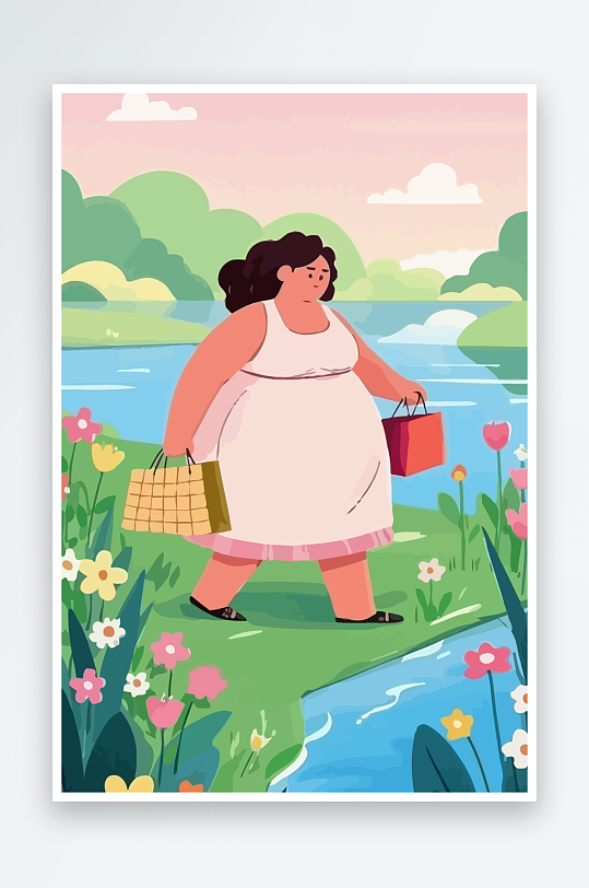 大码女孩图标矢量插画图形元素-众图网