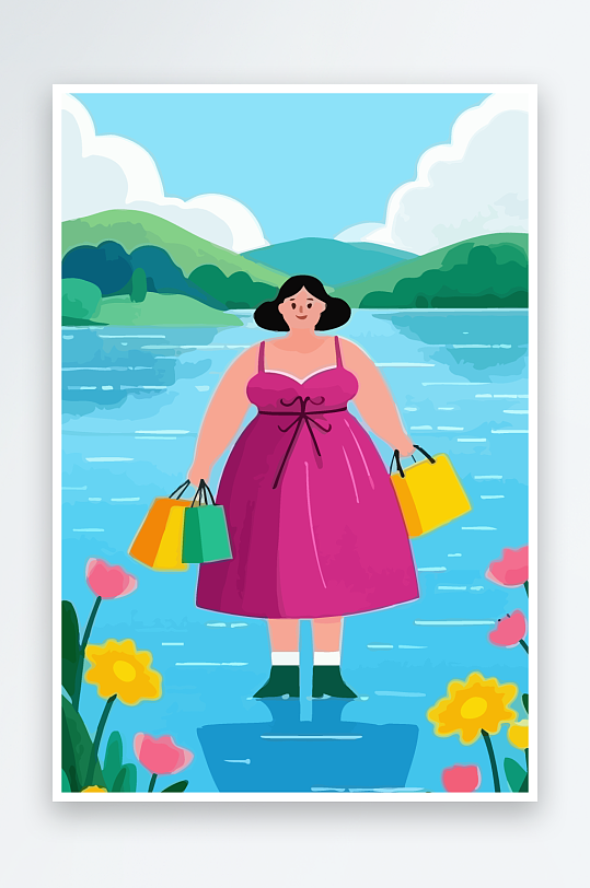 大码女孩图标矢量插画图形元素-众图网