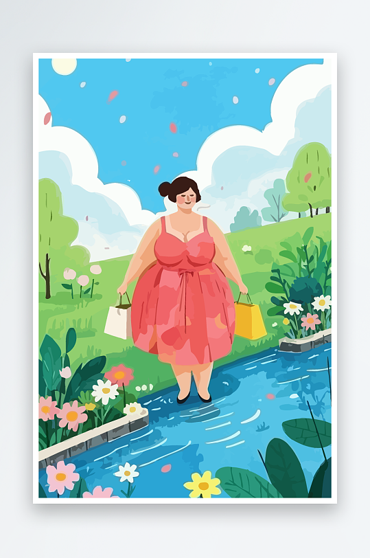 大码女孩图标矢量插画图形元素-众图网