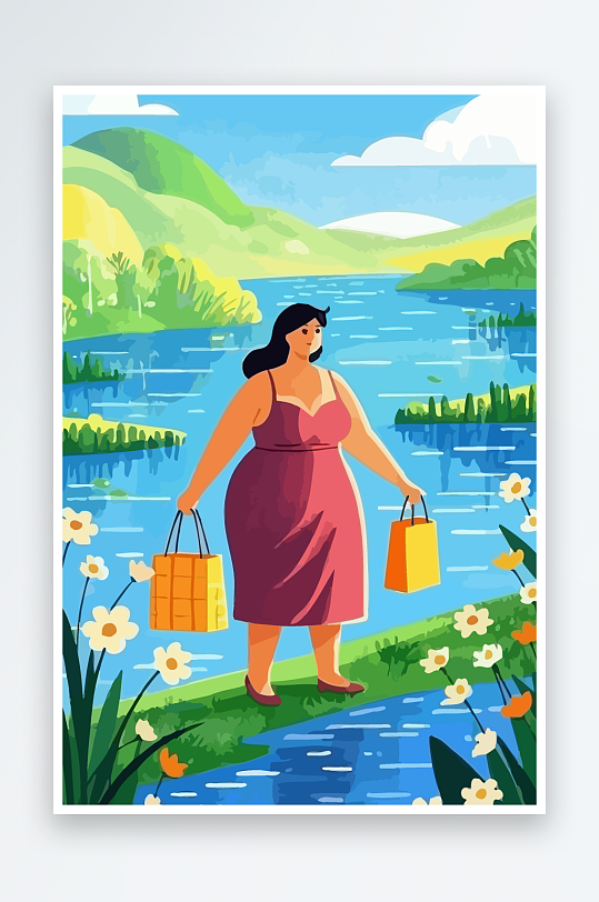 大码女孩矢量插画图形元素-众图网