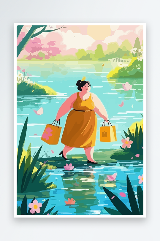 大码女孩矢量插画图形元素-众图网