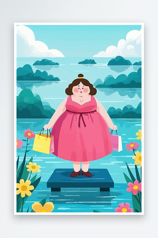 大码女孩矢量插画图形元素-众图网