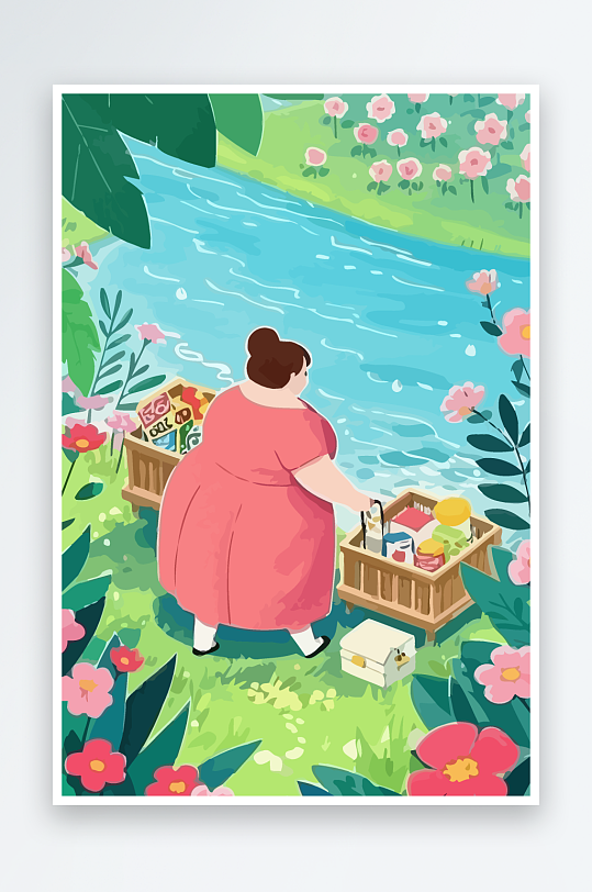 大码女孩矢量插画图形元素-众图网