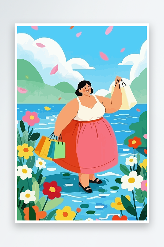 大码女孩矢量插画图形元素-众图网