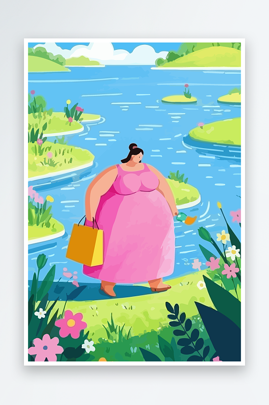 大码女孩矢量插画图形元素-众图网