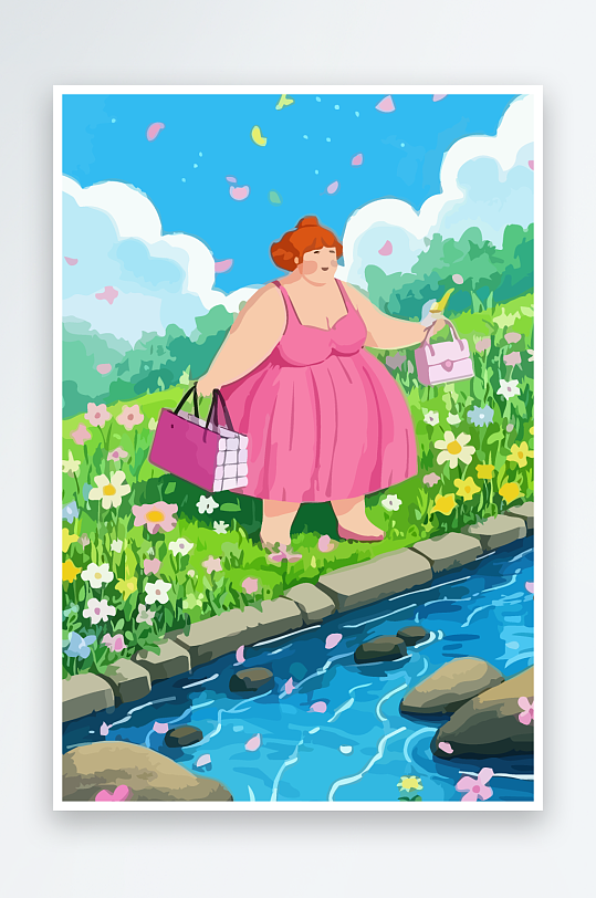 大码女孩矢量插画图形元素-众图网