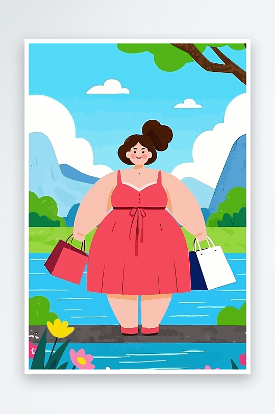 大码女孩矢量插画图形元素-众图网