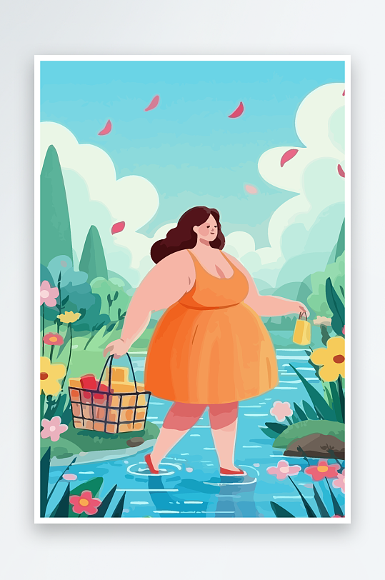 大码女孩矢量插画图形元素-众图网