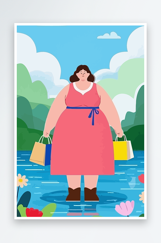 大码女孩图标矢量插画图形元素-众图网