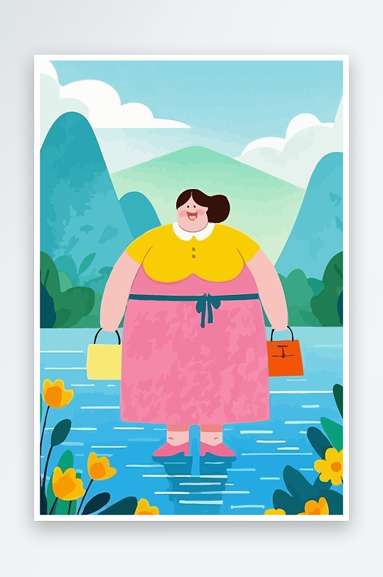 大码女孩图标矢量插画图形元素-众图网