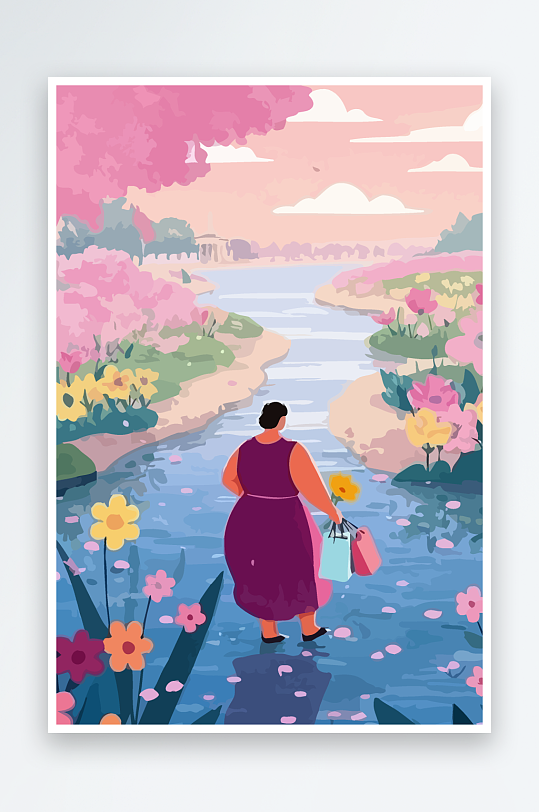 大码女孩图标矢量插画图形元素-众图网