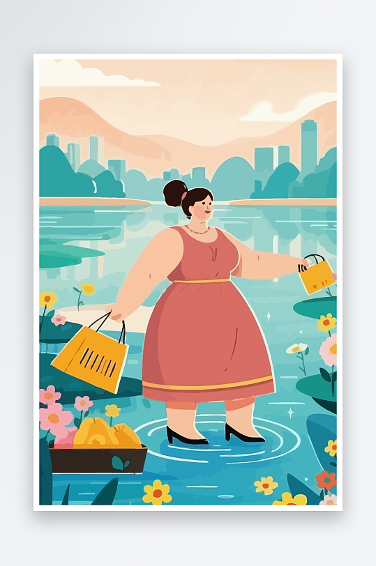 大码女孩图标矢量插画图形元素-众图网