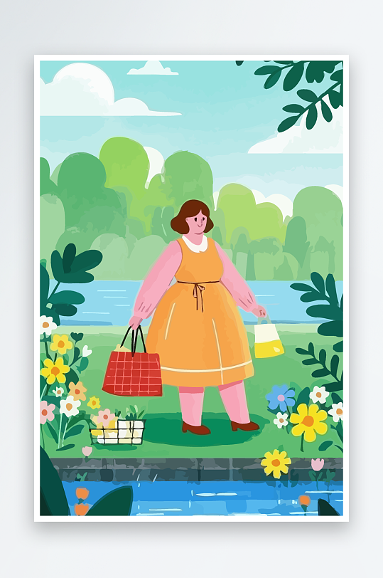 大码女孩图标矢量插画图形元素-众图网