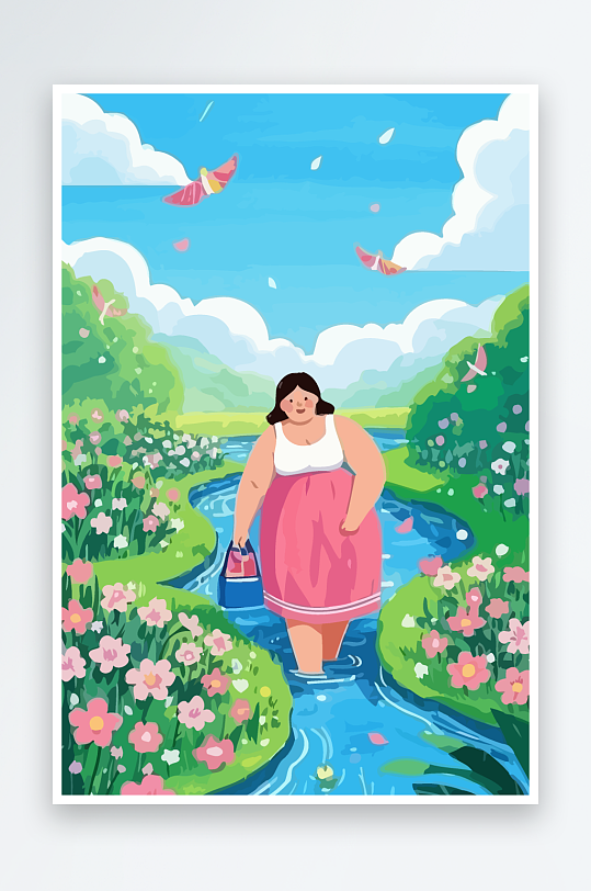 大码女孩图标矢量插画图形元素-众图网