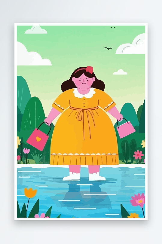 大码女孩图标矢量插画图形元素-众图网