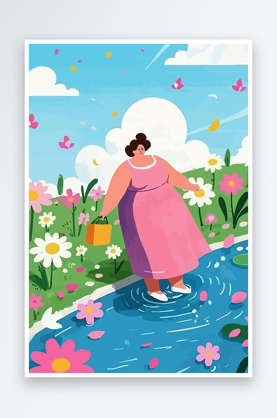 大码女孩图标矢量插画图形元素-众图网