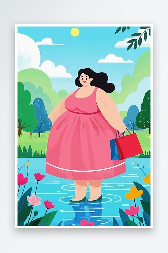 大码女孩矢量插画图形元素-众图网