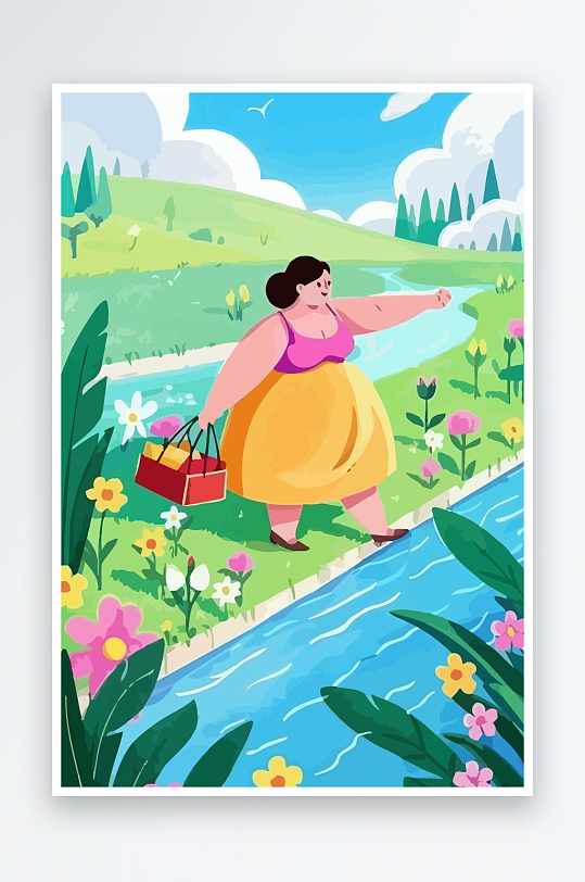 大码女孩矢量插画图形元素-众图网