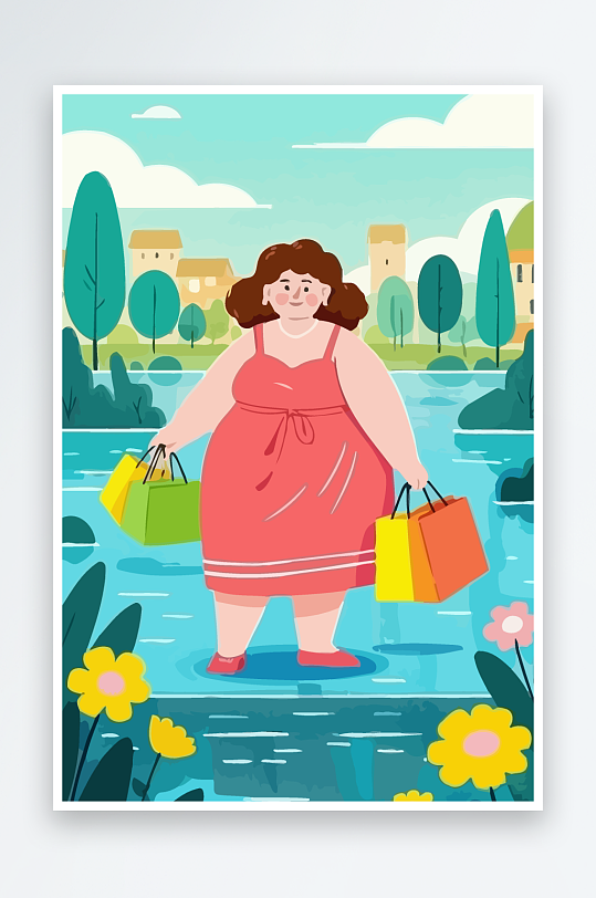 大码女孩矢量插画图形元素-众图网