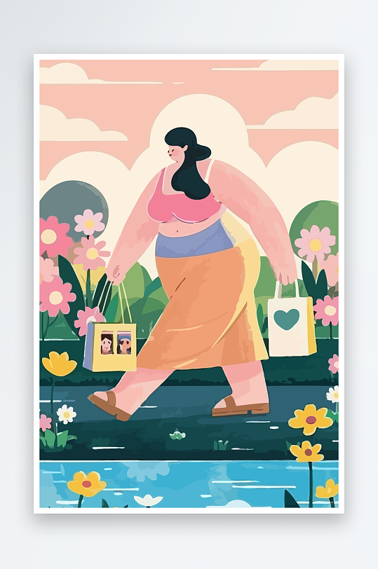 大码女孩矢量插画图形元素-众图网