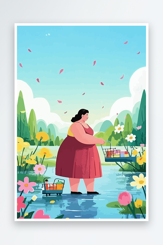 大码女孩矢量插画图形元素-众图网