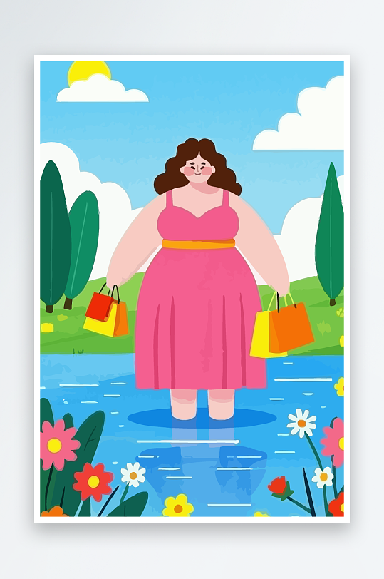 大码女孩矢量插画图形元素-众图网