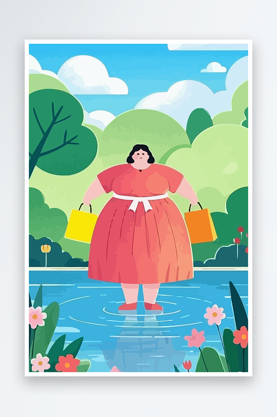 大码女孩矢量插画图形元素-众图网